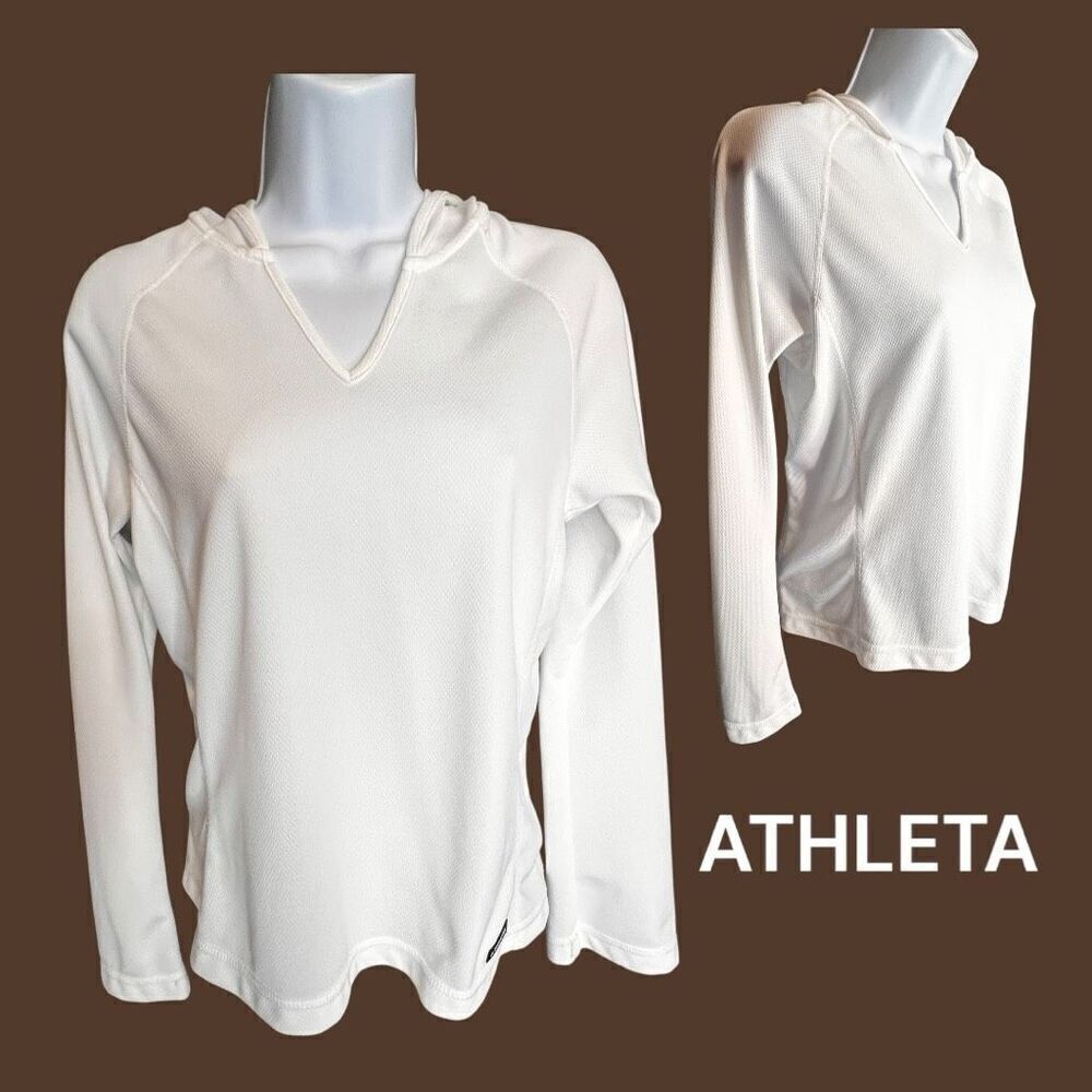 Athleta Women's Raglan Long Sleeve Slim Fit V Neck Pullover Hoodie White Small
